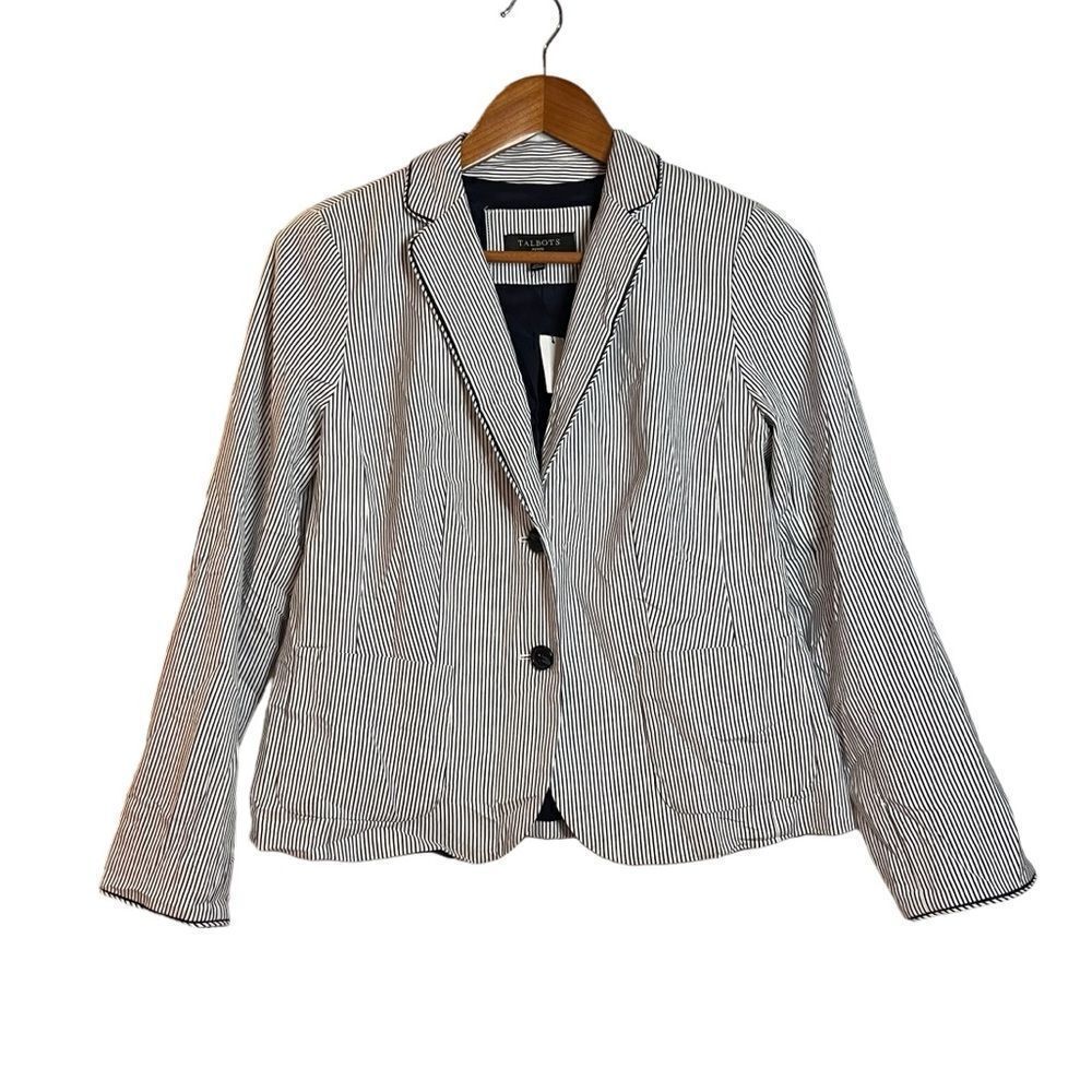 NWT! Talbots navy & white striped blazer. Size 6P‎